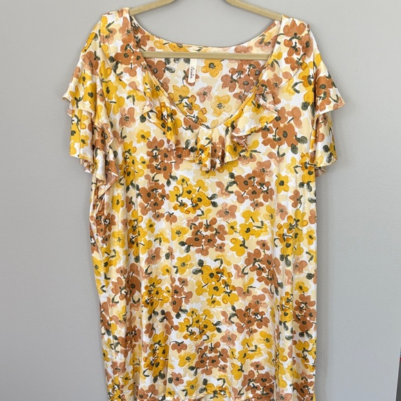 Celeste Tops - Celeste Yellow & Brown Floral Ruffle Midi Dress never worn